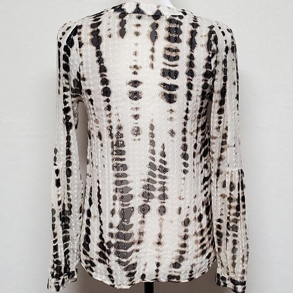 TWELFTH Street by Cynthia Vincent Silk Taupe Animal Print V-neck Lace-up Blouse - Picture 7 of 11